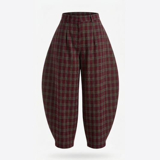 Pantalón Barrel Tartan Burdeo
