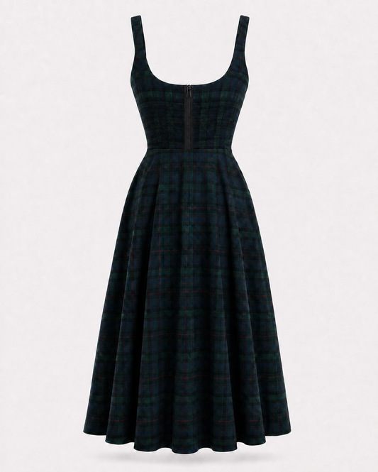 Vestido Corset Midi Tartan Verde