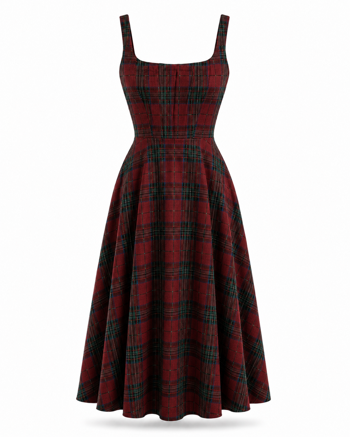 Vestido Corset Tartán MIDI Burdeo verde
