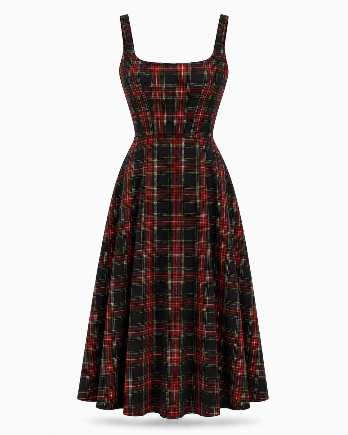Vestido Corset Midi Tartan Azul Rojo
