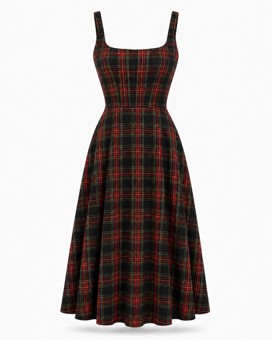 Vestido Corset Midi Tartan Azul Rojo