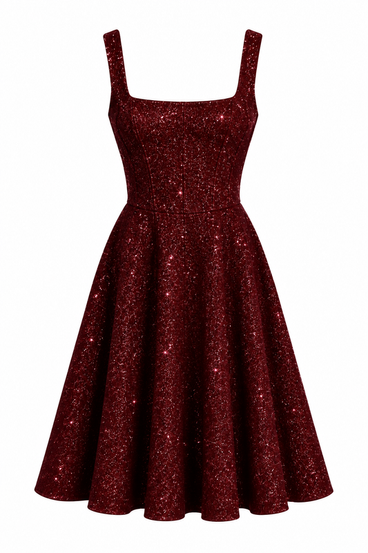 Vestido Corset MIDI glitter burdeo
