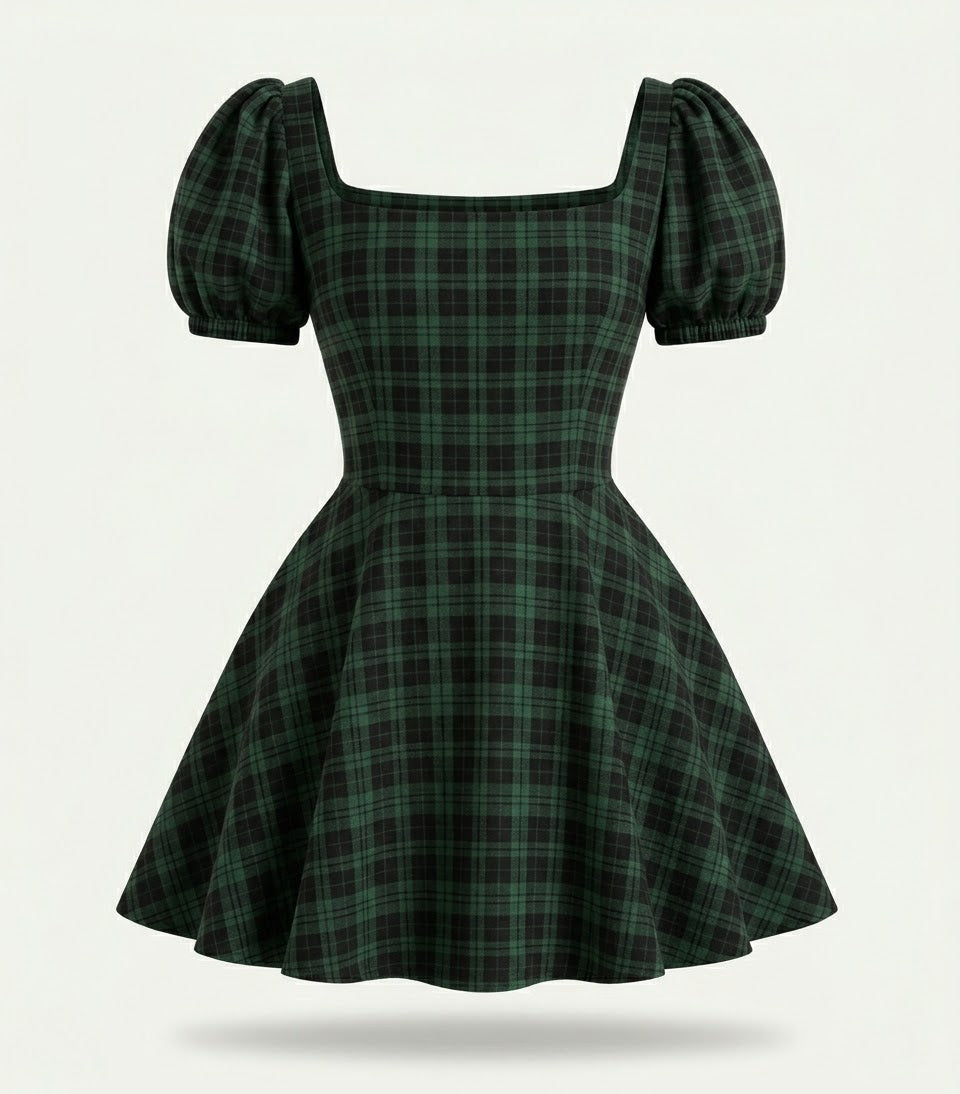 Vestido Corset Blossom tartan verde