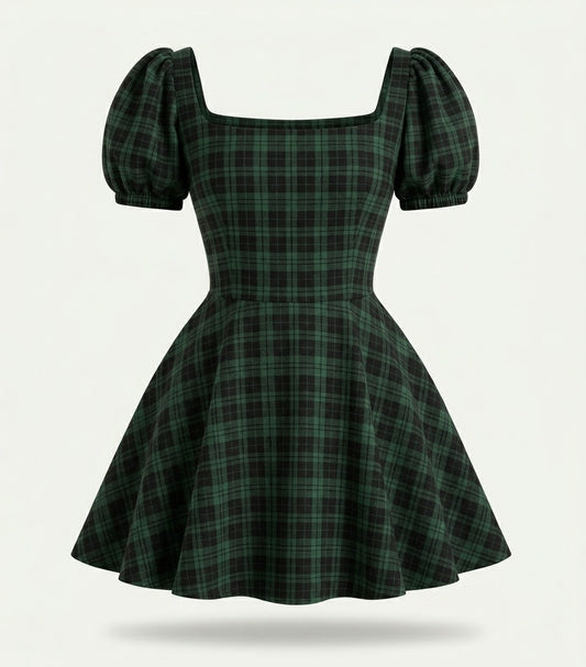 Vestido Corset Blossom tartan verde
