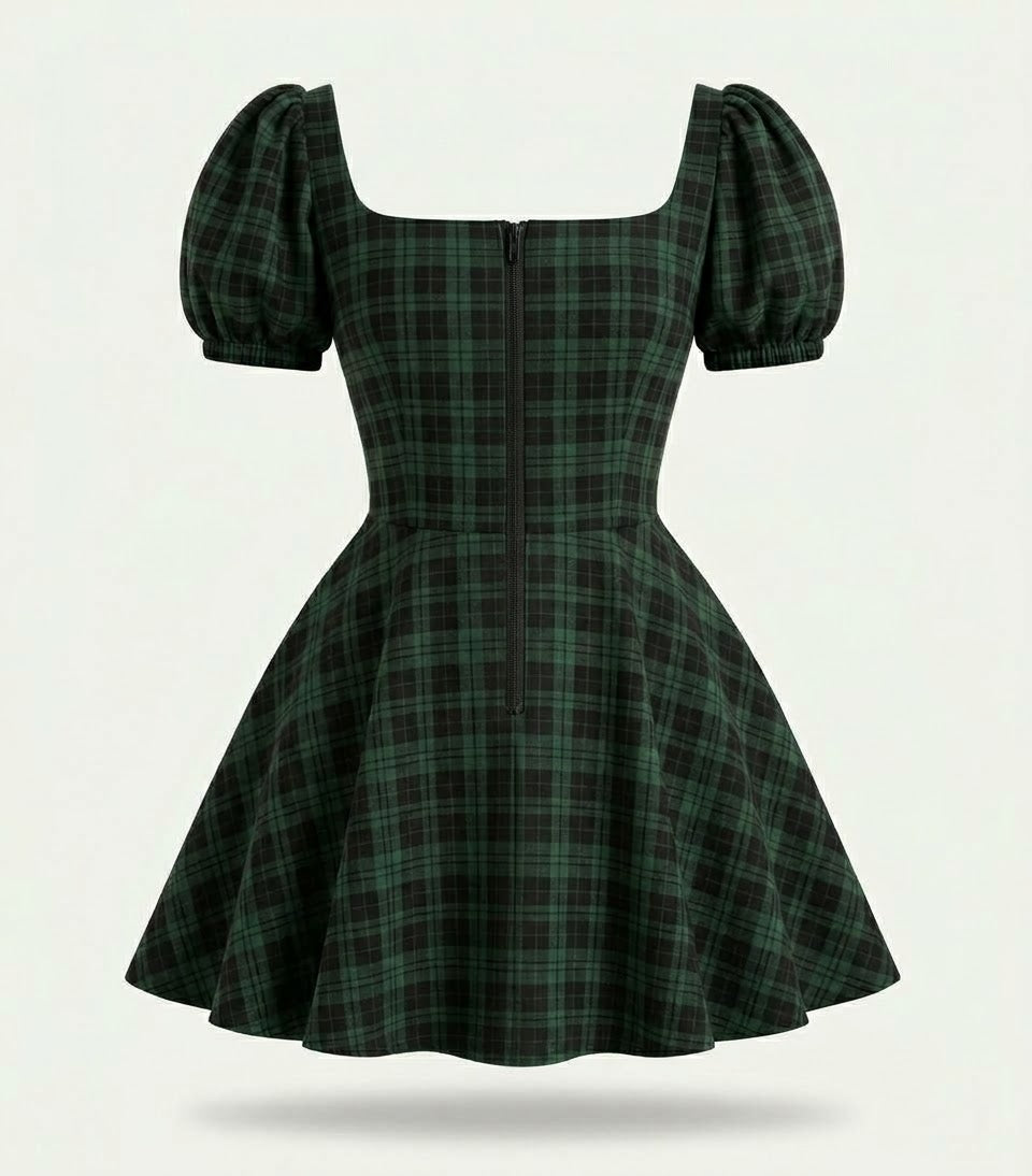 Vestido Corset Blossom tartan verde