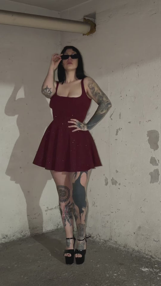 Vestido Corset corto Glitter burdeo