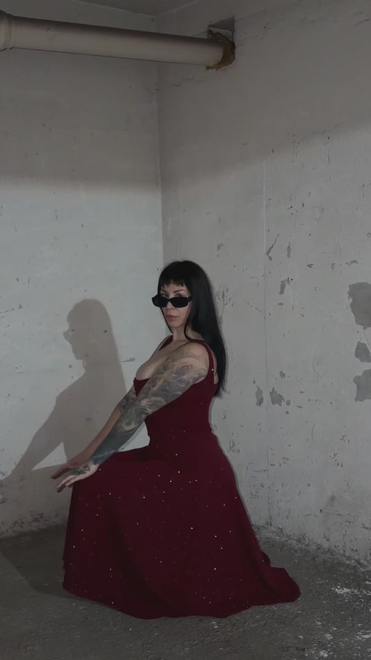 Vestido Corset MIDI glitter burdeo
