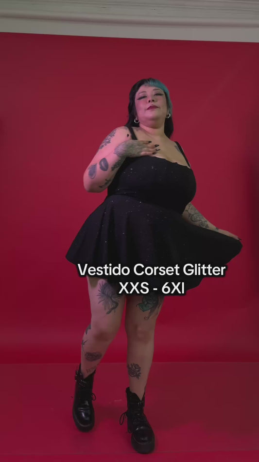 Vestido Corset corto Glitter Negro